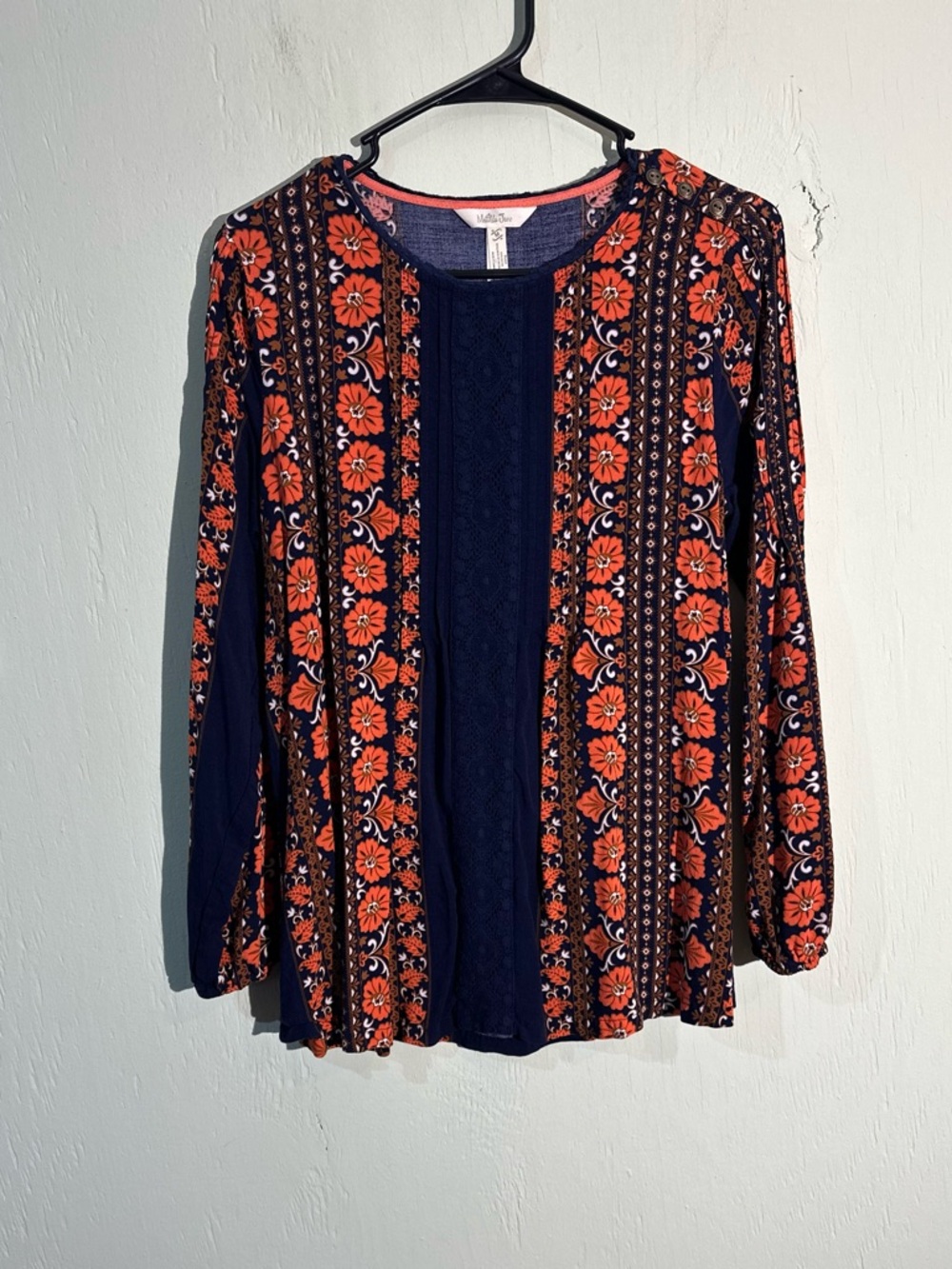 Matilda Jane boho blue orange floral long sleeve shirt size medium